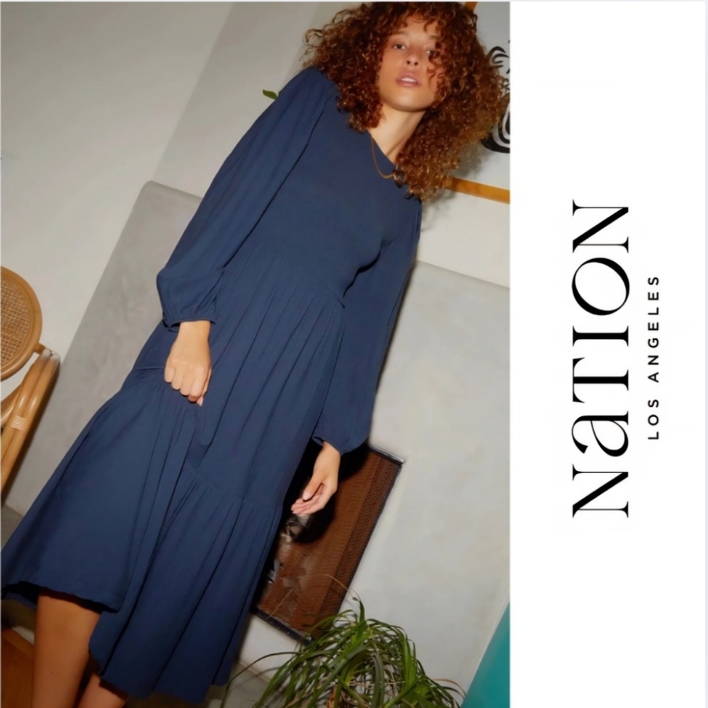 {Nation LTD} Willow Peasant Dress in Night Horizon (Medium)